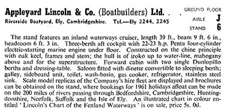 1961 Boat Show catalogue entry